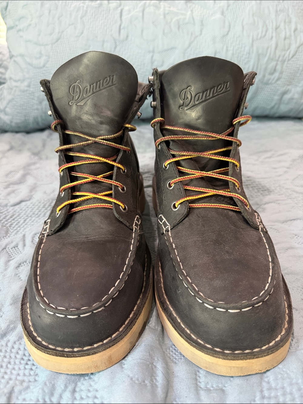 Danner Men’s Black Leather Moc Toe Boots with Multi-Tone Laces Steel Toe Size 11